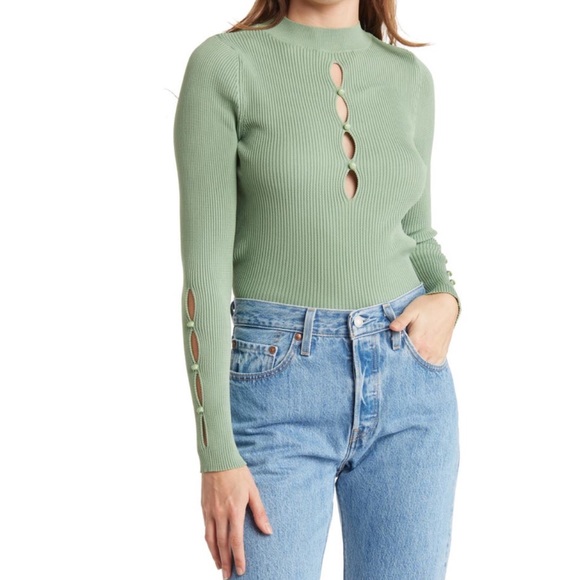 Topshop Sweaters - TOPSHOP Ribbed Cutout Long Sleeve Top
